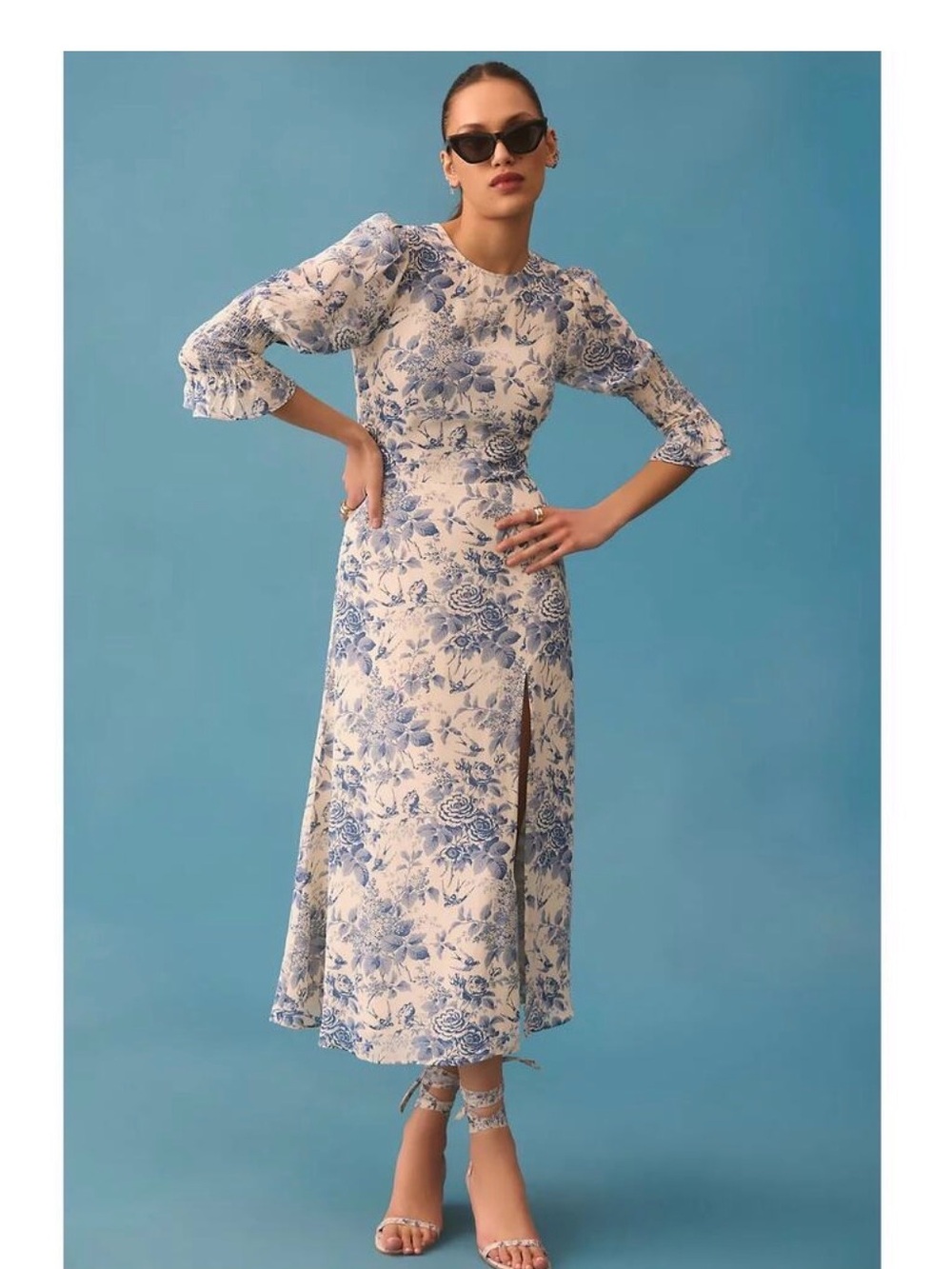 Reformation Blue and White Floral Midi Dress